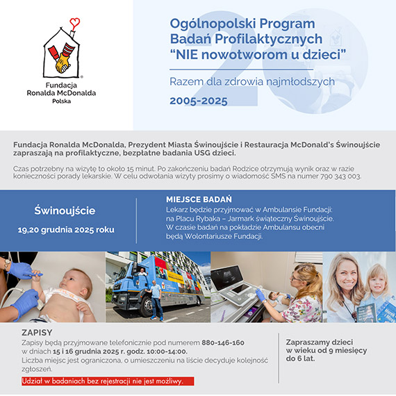 Bezp�atne badania USG dzieci w �winouj�ciu. Program „NIE nowotworom u dzieci”