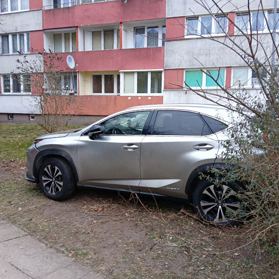 Lexus na trawniku i ponad dwa promile alkoholu. Policja zatrzymała 35-latka