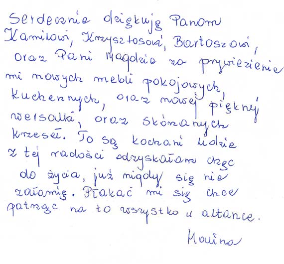 Czasem wystarczy 7 dni, by zmieni� czyje� �ycie… Podzi�kowania Pani Haliny