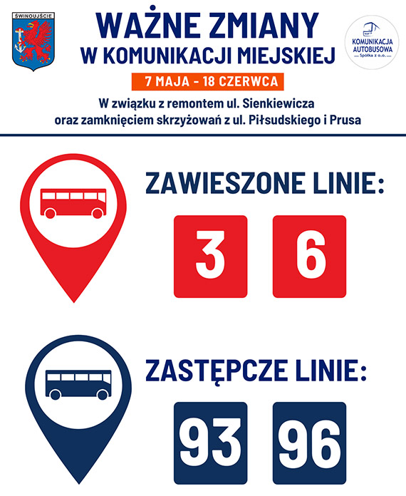 Zmiany w komunikacji miejskiej w �winouj�ciu od 7 maja. Linie 3 i 6 zawieszone, pojawi� si� 93 i 96