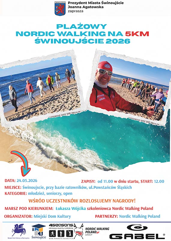 Pla�owy Nordic Walking na 5km - 24 maja 2026 rok pla�a wej�cie obok bazy ratownik�w ul. Powsta�c�w �l�skich, start godz. 12.00
